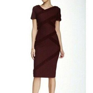 NWT RAOUL GARNET MARIELLE BURGUNDY WOOL BLEND TEXTURED CONTOURED MIDI DRESS - 6